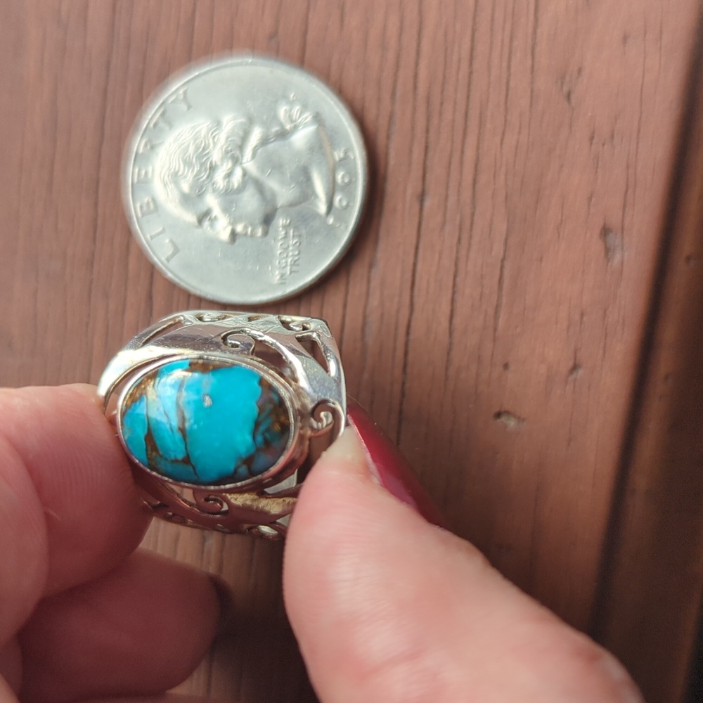 Turquoise sterling silver 925 Ring, size 7 - Picture 6 of 9